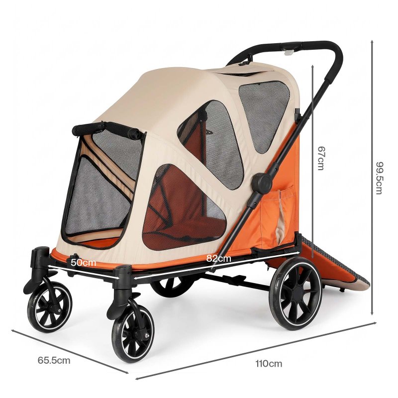 Skylos Dog Stroller Pet Pram Foldable Shock Absorbing Wheels Outdoor Orange