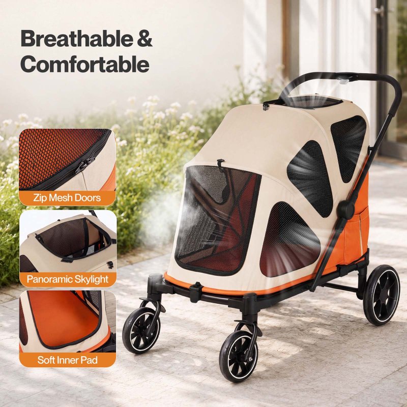Skylos Dog Stroller Pet Pram Foldable Shock Absorbing Wheels Outdoor Orange