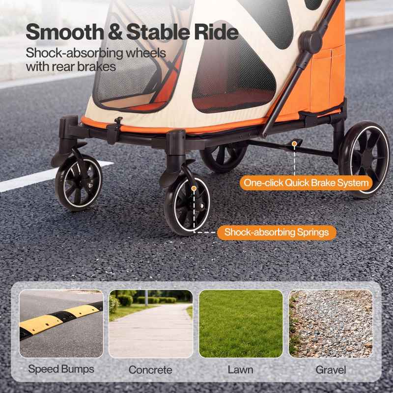 Skylos Dog Stroller Pet Pram Foldable Shock Absorbing Wheels Outdoor Orange