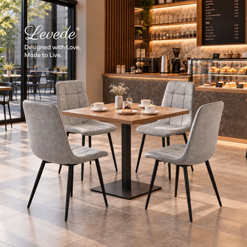 Levede Padded Dining Chairs Faux Leather for Kitchen Home Office - Set of 4