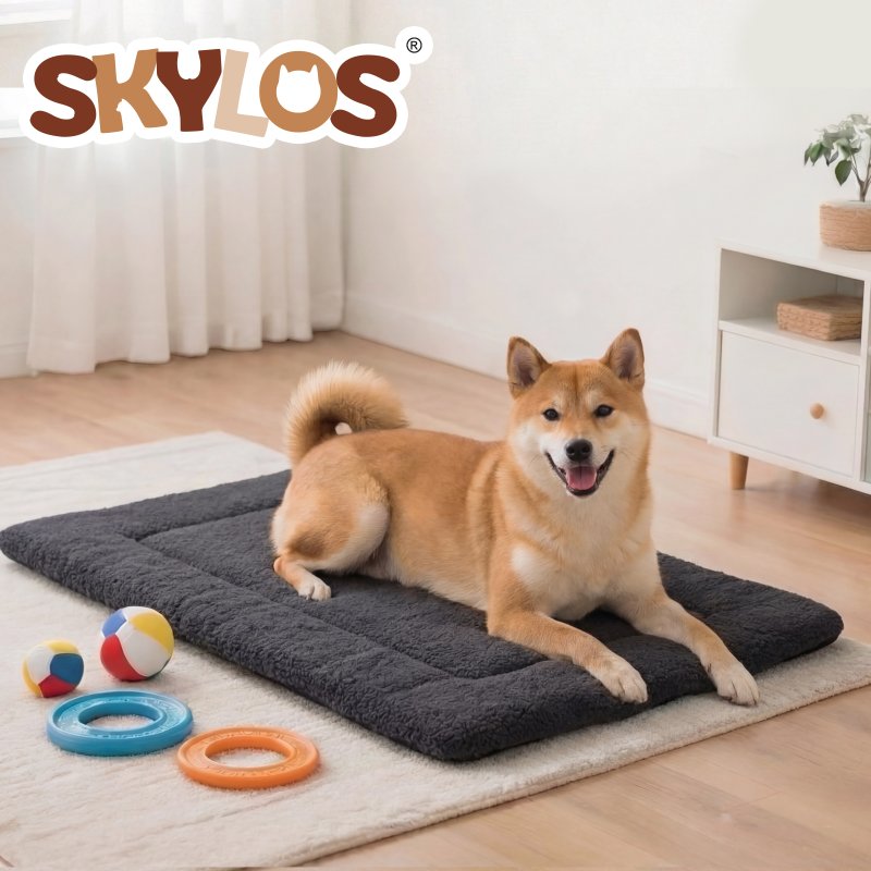 SKYLOS Large Dog Bed Foam Mattress Plush Pet Bed Non Slip Crate Mat XL 89x58cm