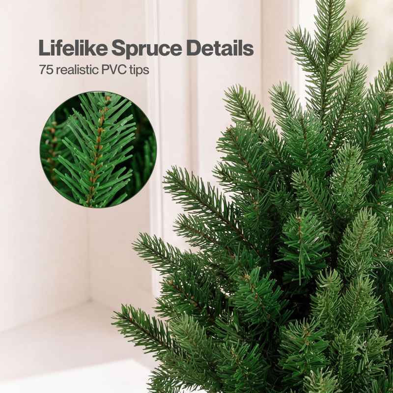 Santaco Christmas Tree Xmas Spruce Cement Base 75 PVC Tips Tabletop Indoor Green