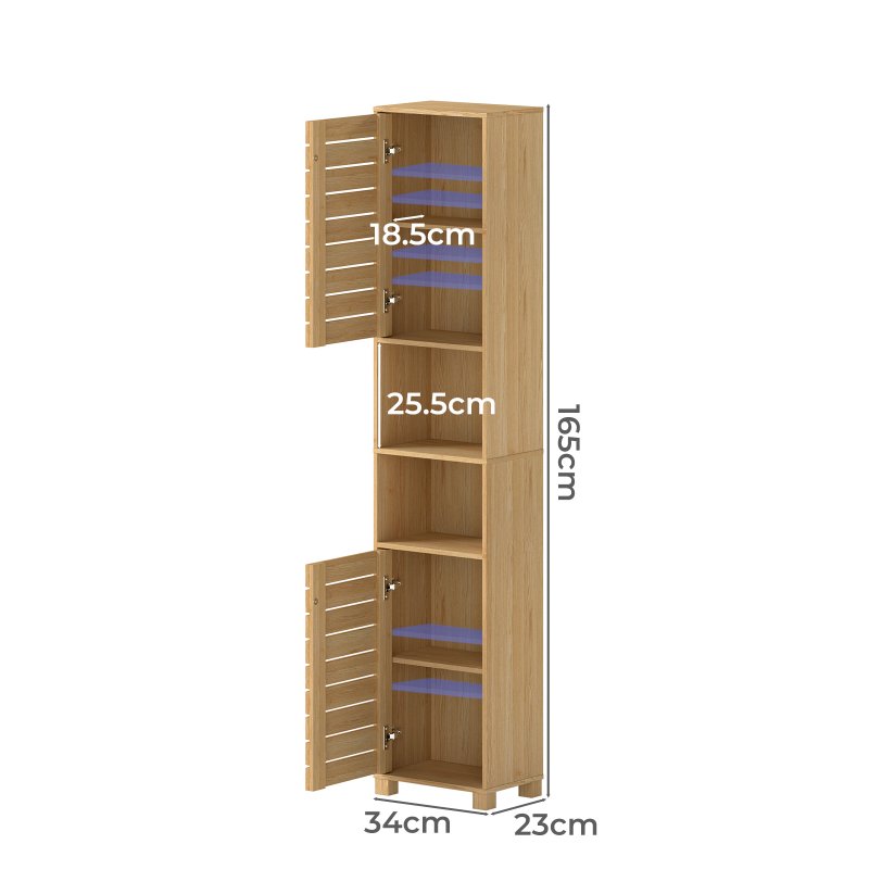 Levede Bathroom Storage Cabinet Hallway Tall Cupboard Adjustable Shelves Oak