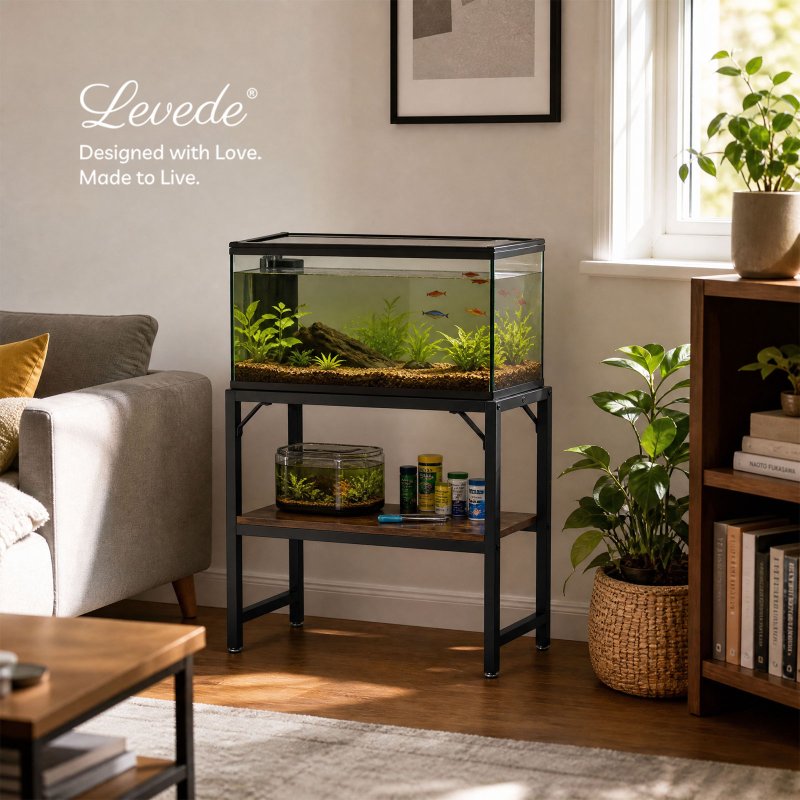 Levede Fish Tank Stand Aquarium Rack 20 Gallon 272kg Metal Living Room Black