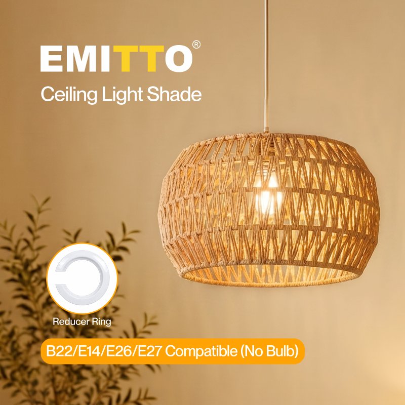 Emitto Lamp Shade Boho Paper Rope Light Shade Metal Frame for Bedroom Yellow