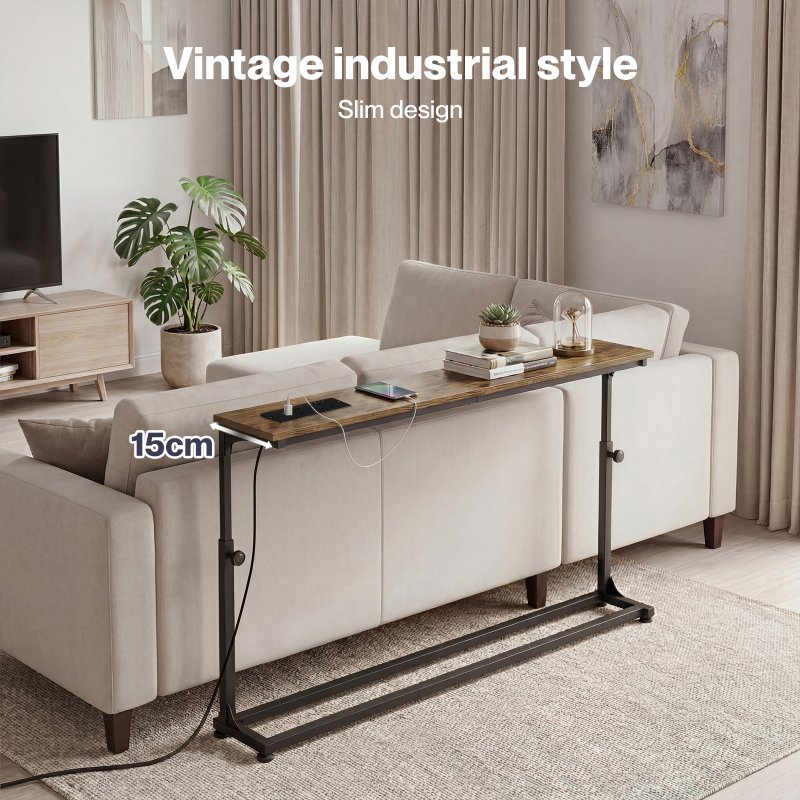 Levede Console Table Slim Height Adjustable with Outlets for Entryway Sofa Black