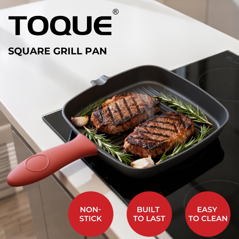 Toque Cast Iron Griddle Grill Pan Square Skillet BBQ Non?Stick Frying Cookware