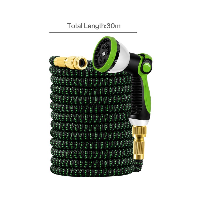 Traderight Expandable Garden Hose 10m to 30m 10-Pattern Nozzle Kink-Free Green