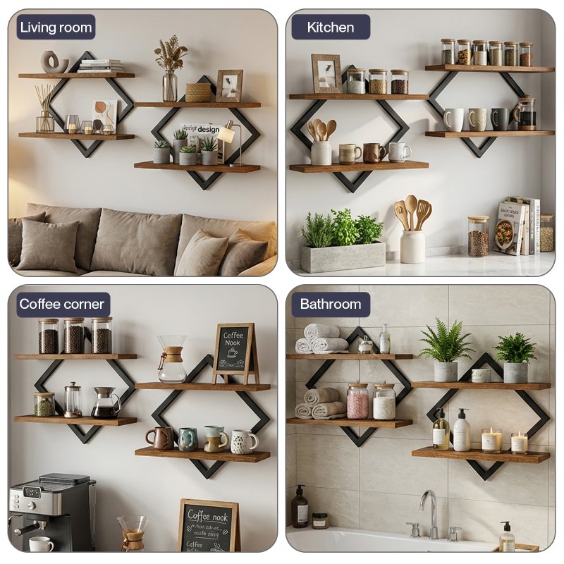 Levede Floating Shelves Hanging Rustic Brown Stylish Wall Storage 2 Set