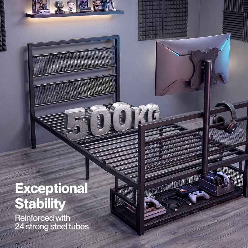 Levede Single Bed Frame Gaming Bed TV Bed 360 Rotating Mount Metal Black