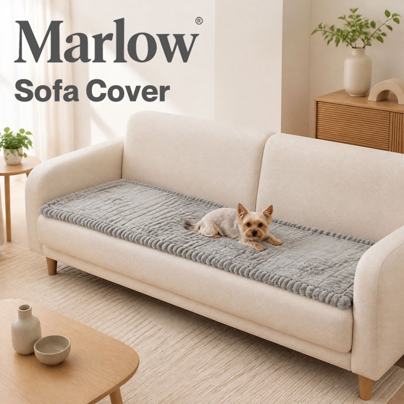 Marlow Corduroy Sofa Cover Pet Friendly Non Slip Washable 70 x 150cm Light Grey