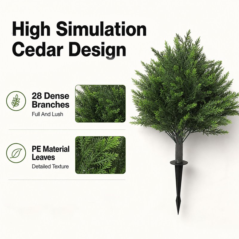 Lambu Artificial Cedar Topiary Balls Set of 2 Ground Spike Patio Garden Green