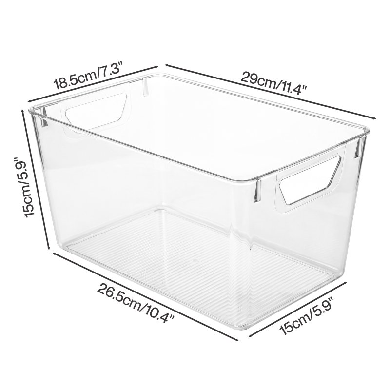 TOQUE 6PCS Fridge Storage Bins Clear Kitchen Organiser Containers PET Stackable