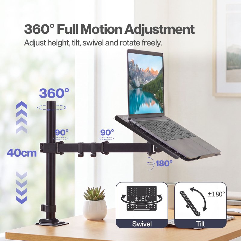 Levede Laptop Desk For? Adjustable Riser With Rotatable Monitor Mount Black