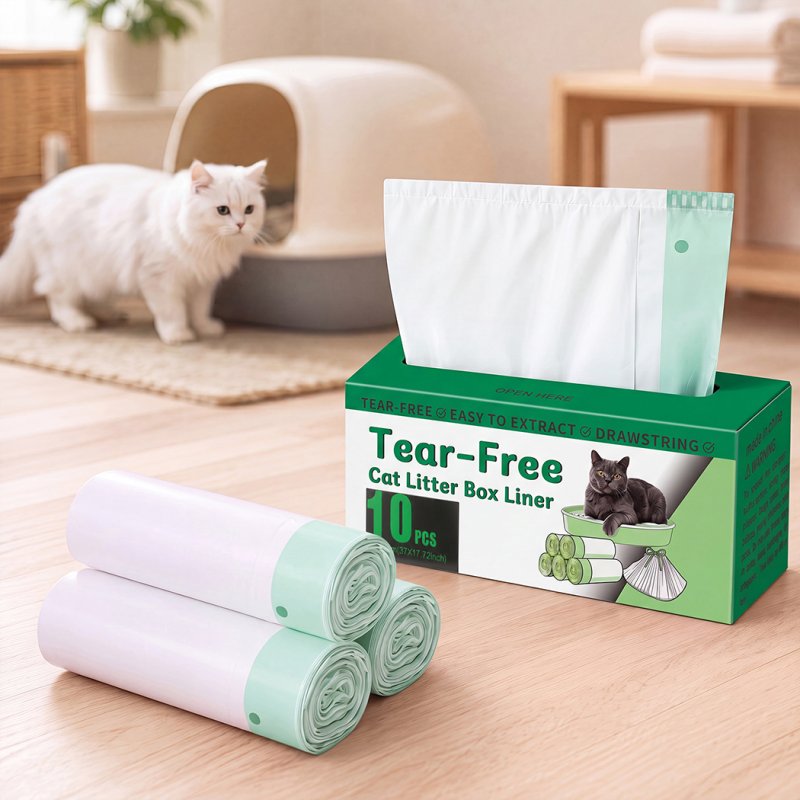 Skylos Cat Litter Bags XL Drawstring Heavy Duty 30 Pack 3 Rolls Easy Seal HDPE