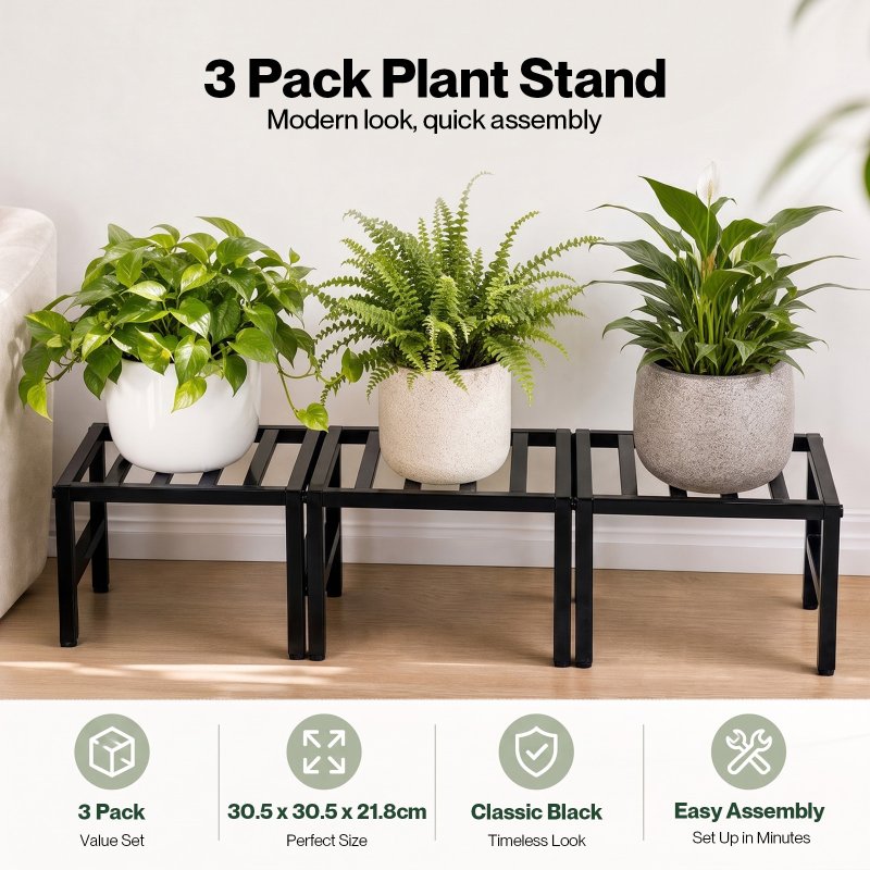 Levede Plant Stand Outdoor 3 Piece Set Carbon Steel Patio Garden Decor Black