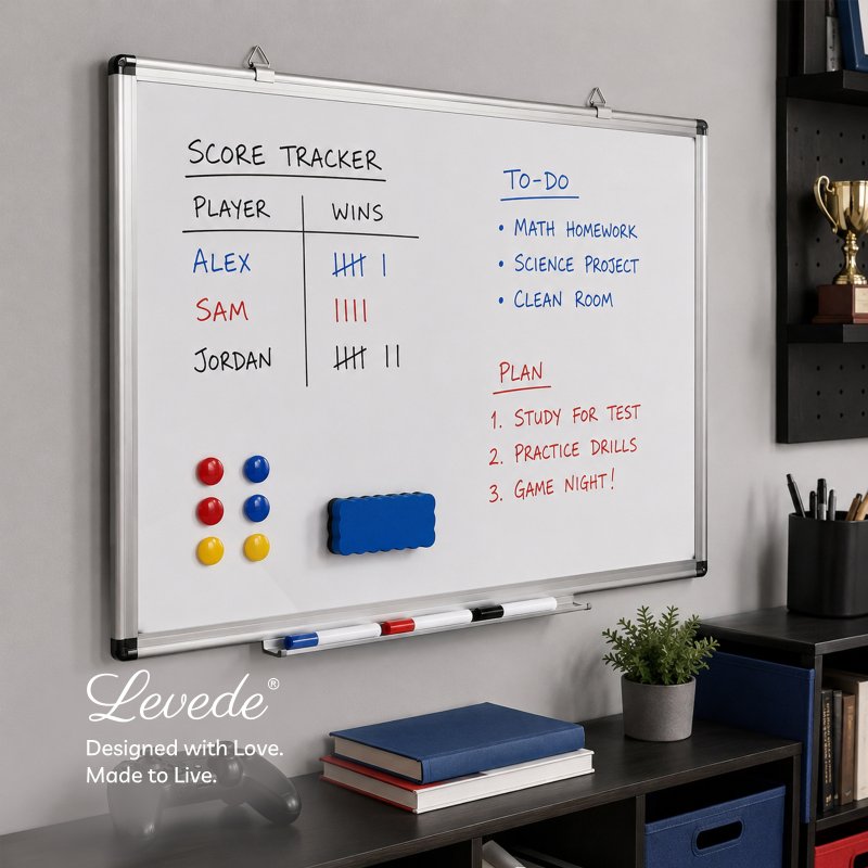 Levede Magnetic Whiteboard Adjustable Wall Mounted Dry Erase Office,White