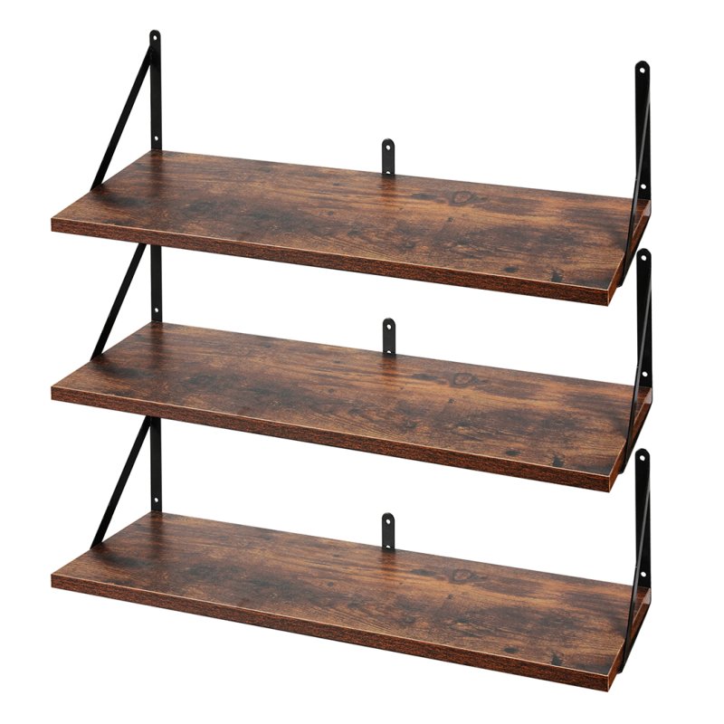 Levede Floating Shelves Wall Wood Rustic with Brackets Vintage Brown Set of 3
