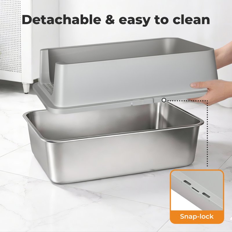 Skylos Stainless Steel Cat Litter Box Semi-Enclosed Easy Cleaning Pet Toilet