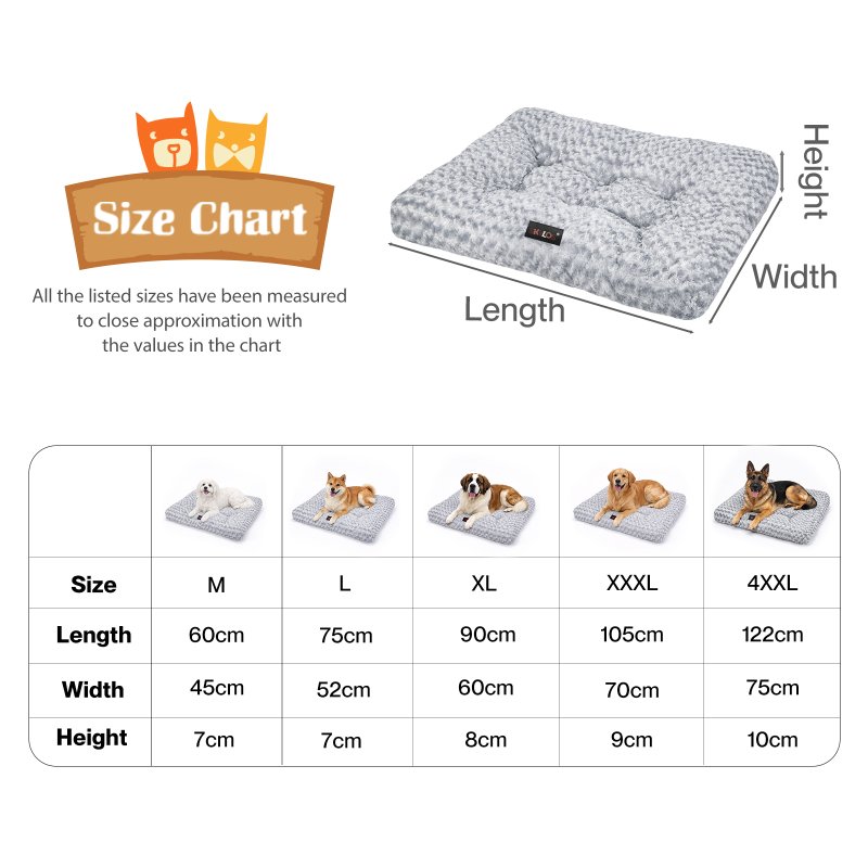 SKYLOS Large Dog Bed Plush Soft Rose Velvet Non-Slip Pet Crate Keneel Mat 3XL