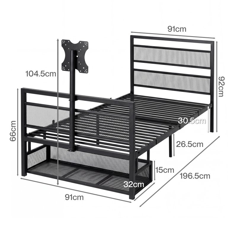 Levede Single Bed Frame Gaming Bed TV Bed 360 Rotating Mount Metal Black