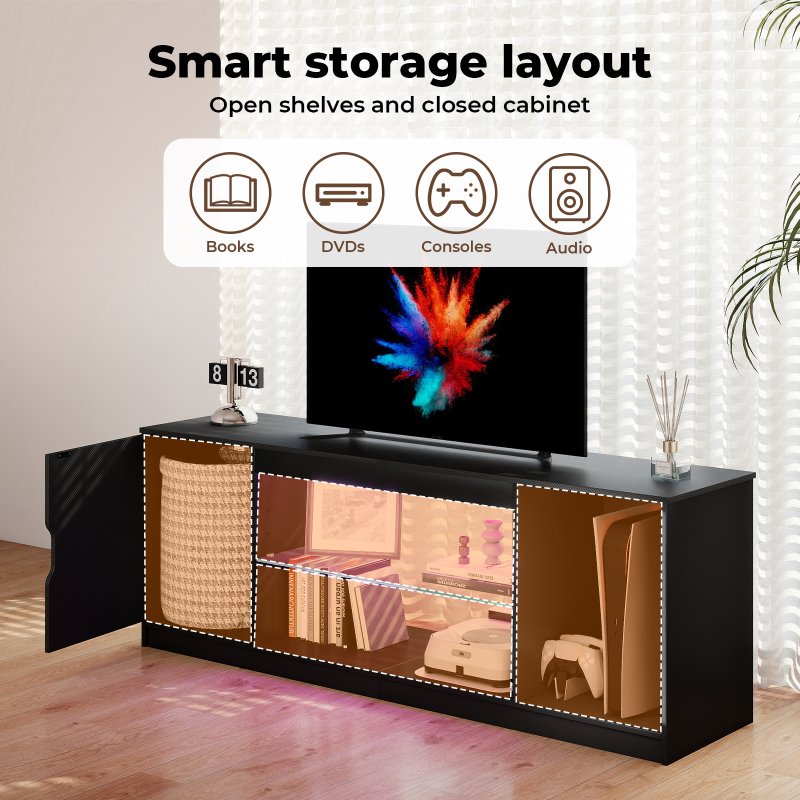 Levede TV Stand Entertainment Unit TV Cabinet Stand Storage with LED 140cm Black