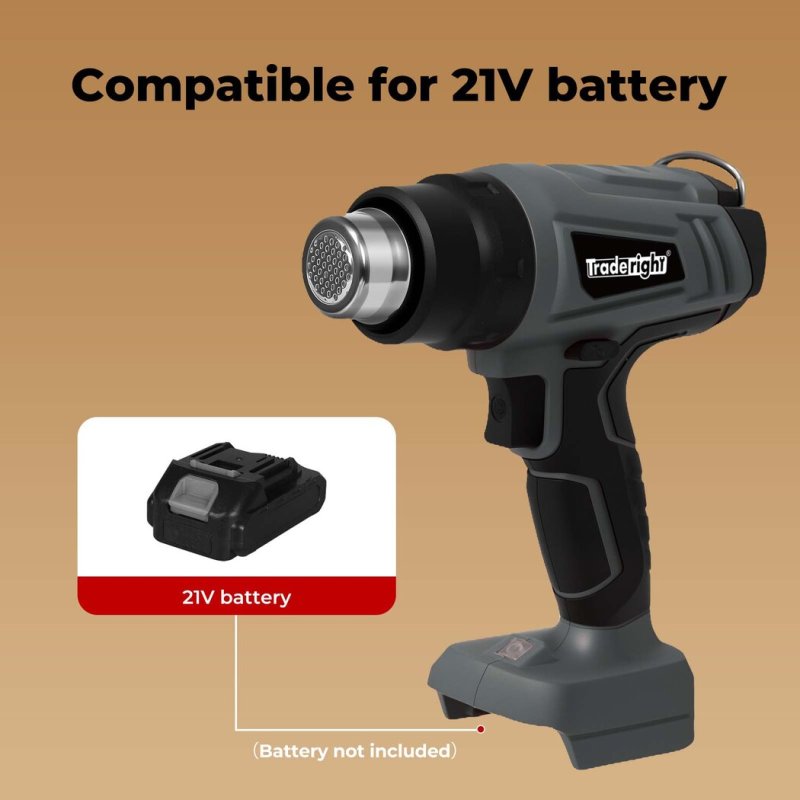 Traderight For 21V Battery Hot Air Gun Cordless Electric Heat Gun with 5 Nozzles