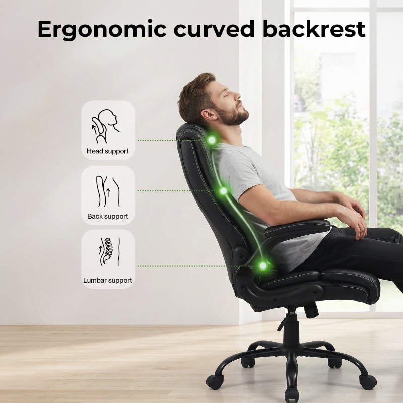 Levede Executive Office Chair PU Leather Reclining Desk Chair Flip-Up Armrests