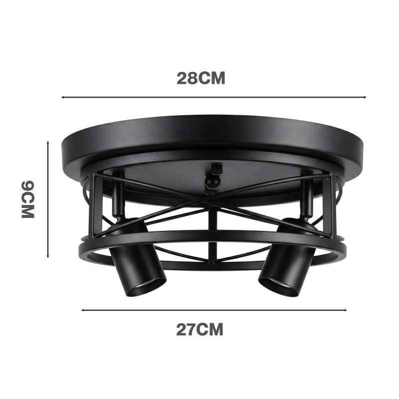 Emitto Ceiling Lights E27 Metal Cage Adjustable Heads Kitchen Fixture Black