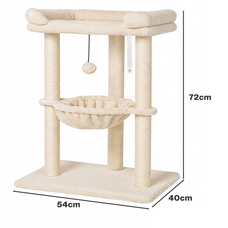 Skylos Cat Tree Tower Bed with Hammock Ball Scratching Post Large Perch Beige
