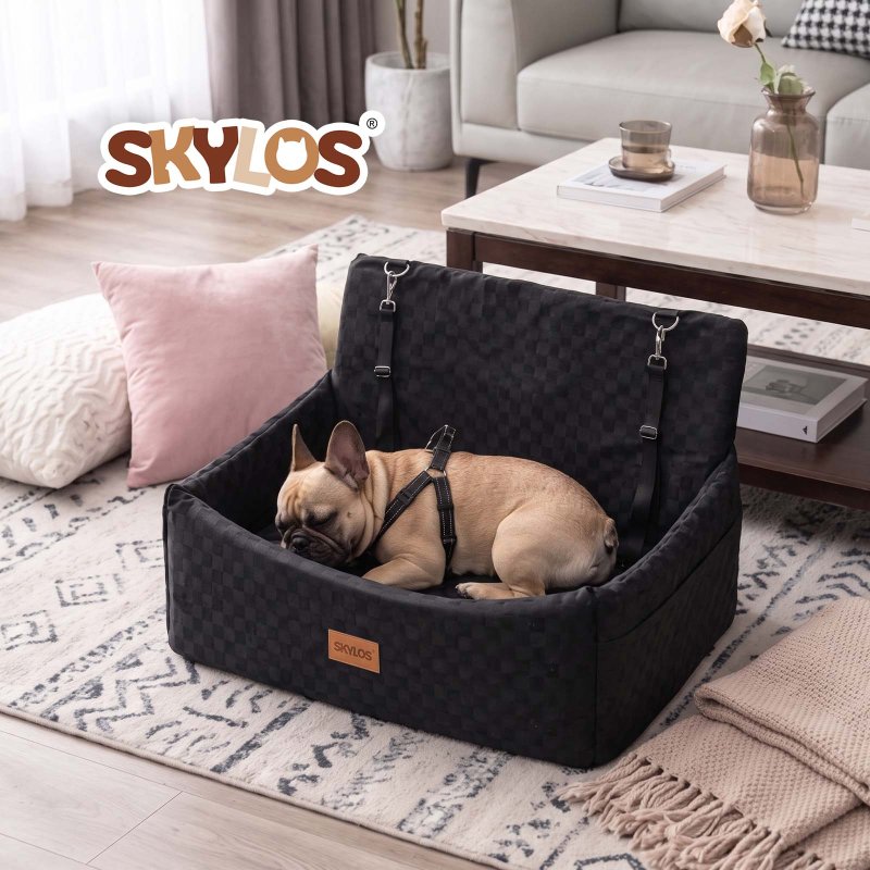 Skylos Large Dog Car Seat Booster Dual-Sided Plush Cool Bed Washable Black