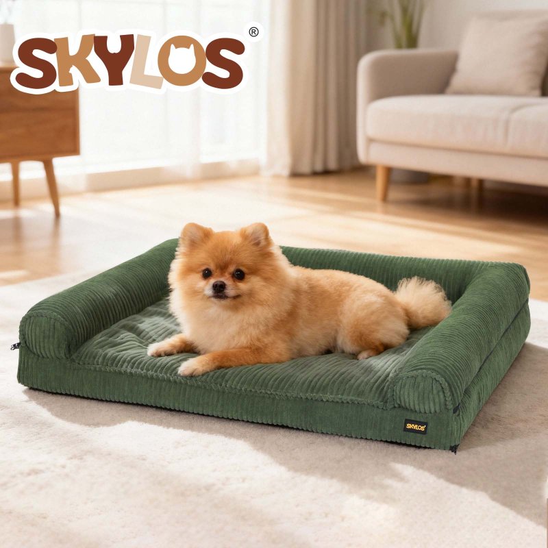 Pet Bed Orthopedic Small Dog Washable Waterproof Corduroy Wear Resistant Green