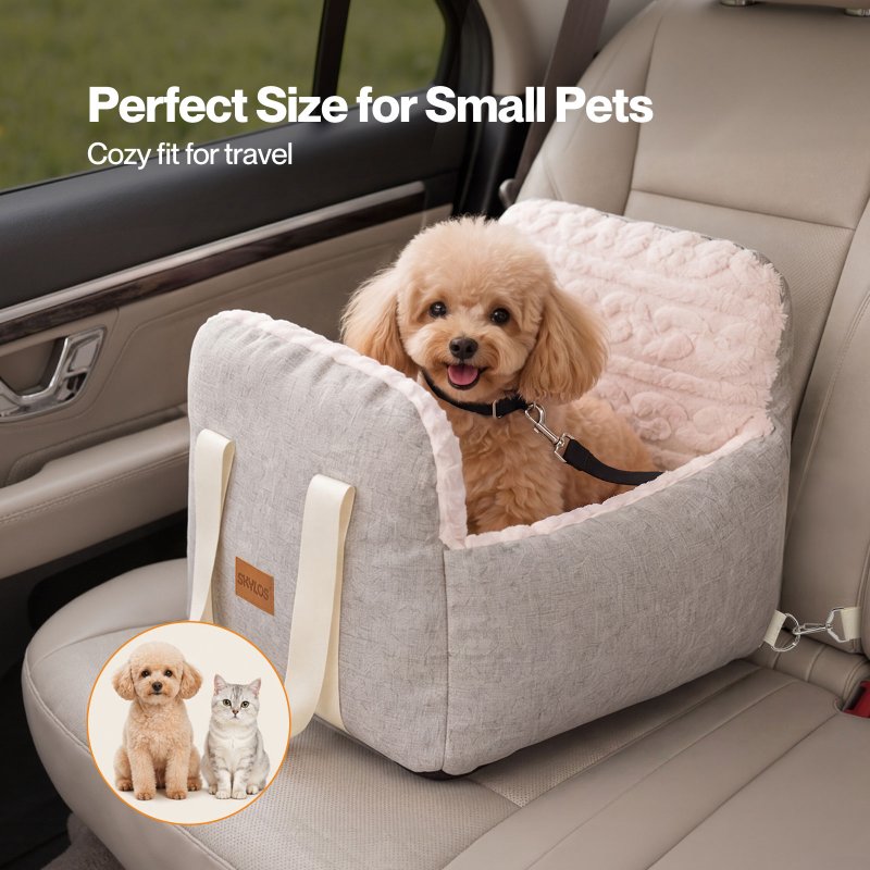 Skylos Dog Car Seat Safe Booster Bed Small Pets Travel Carrier Washable Beige