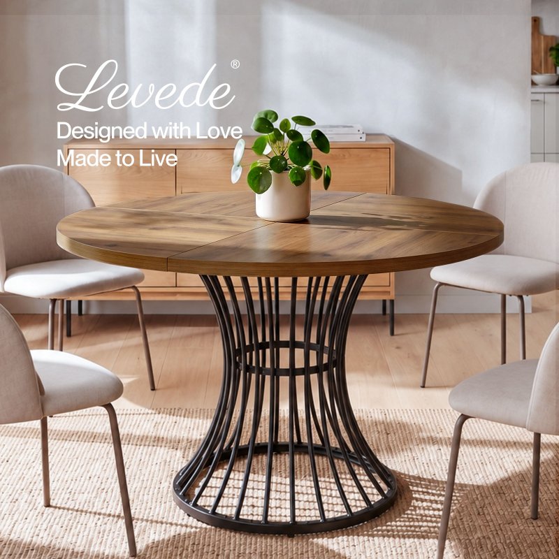 Levede Round Dining Table for 4-6 People 30mm MDF Metal Base Kitchen Brown