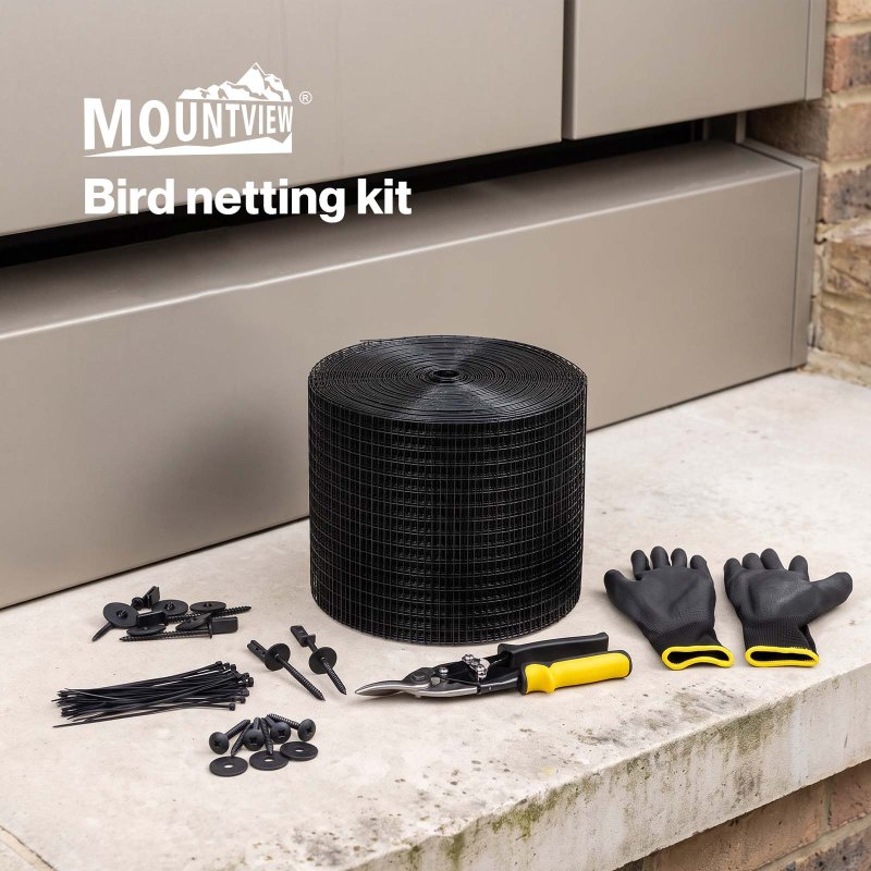 Mountview Bird Proofing Mesh Set PVC 60 Fixing Clips 30m for Solar Panel Black