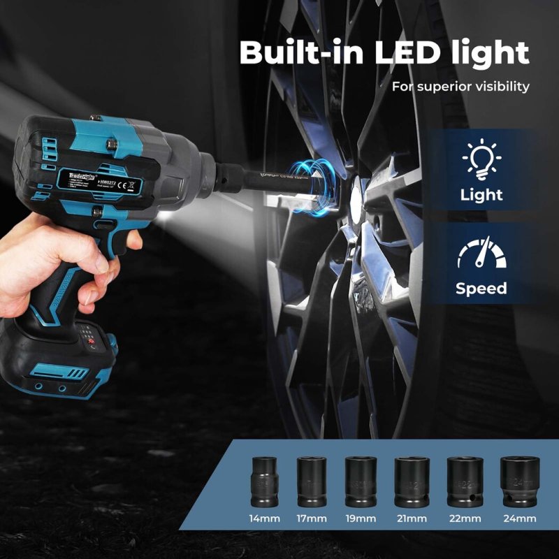 Traderight 21V Brushless Impact Wrench 1/2" Rattle Gun 2×4.0Ah 1200Nm Kit Set