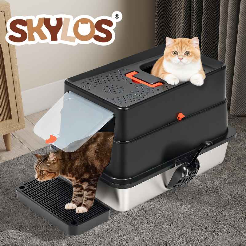Skylos Cat Litter Box Stainless Steel Large Enclosed Toilet Tray Anti-Splashing