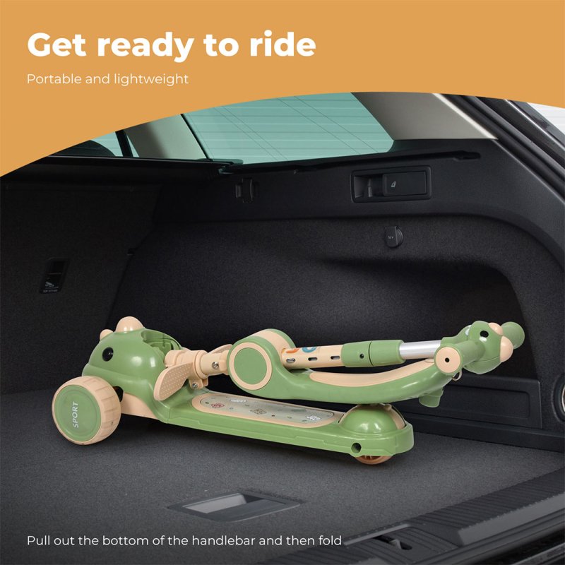 Dekko Foldable Kids Scooter Flip-able Seat Adjustable Height LED Light Green