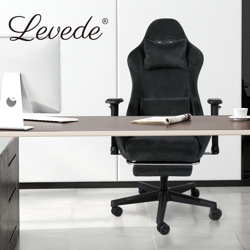 Levede Office Desk Chair Gaming Recliner Adjustable Height with Footrest Black