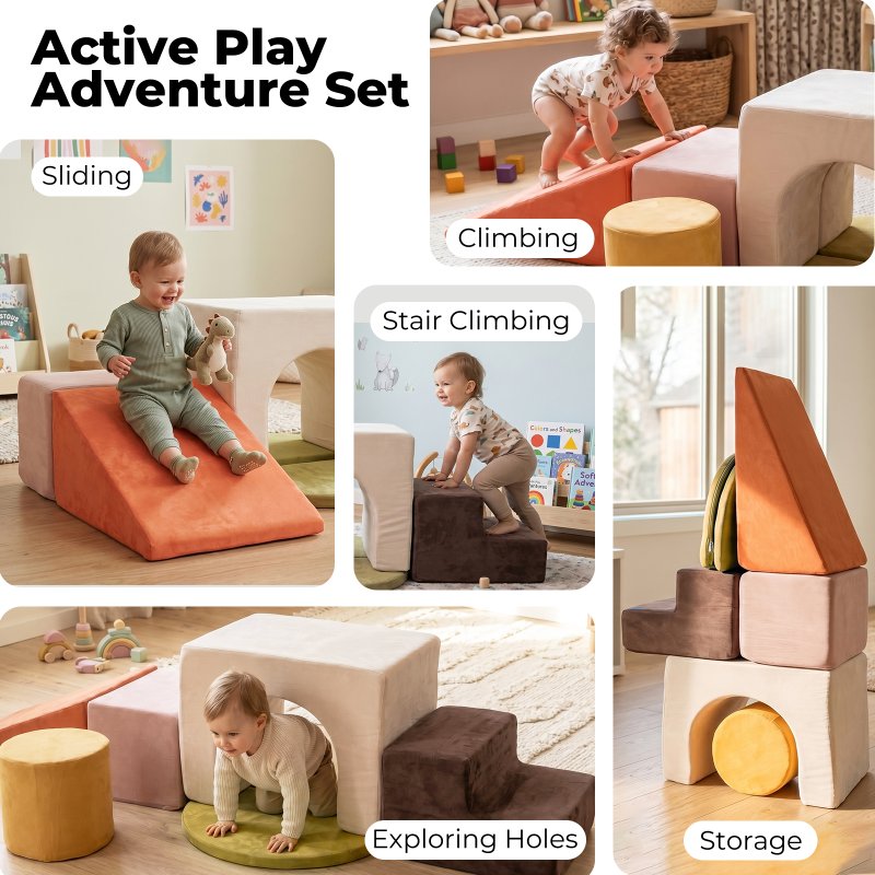 Dekko Soft Play Set Foam Blocks Baby Climbing Blocks Vellum Suede Multi-Colour