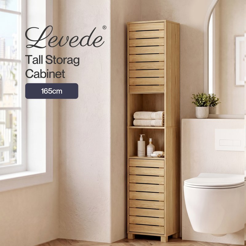 Levede Bathroom Storage Cabinet Hallway Tall Cupboard Adjustable Shelves Oak