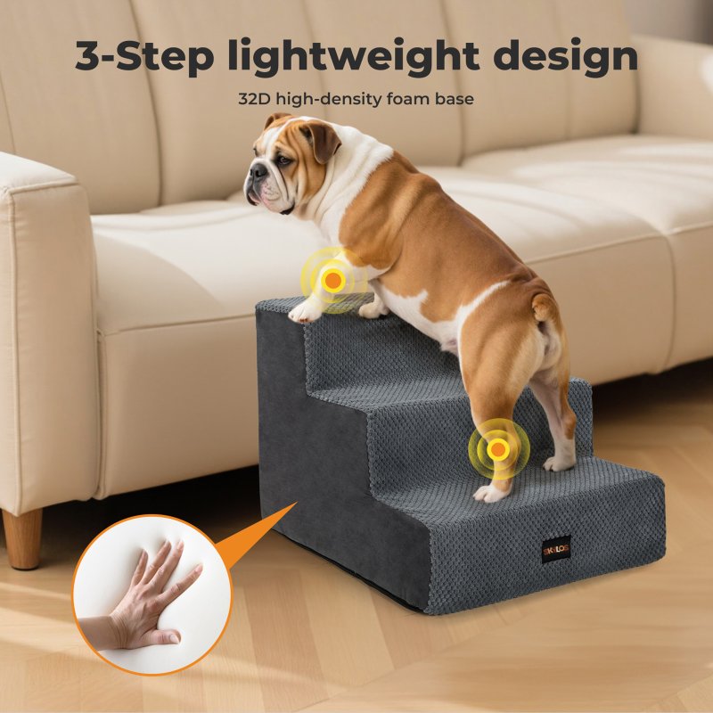 Skylos Dog Steps Pet Stairs Ramp 3 Step for High Bed Sofa Memory Foam Washable