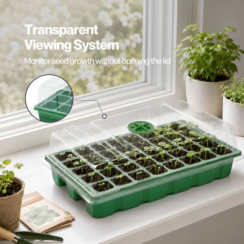 TOQUE Seed Trays 5Pc Clear View With Lids 40 Cell Propagators For Plants Green