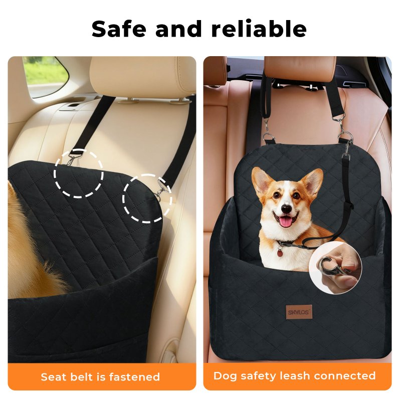 Skylos Pet Booster Dog Car Seat Safe Travel Carrier Bed Bag Basket Puppy Black