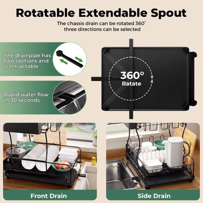 TOQUE Kitchen Dish Drainer Rack Extendable