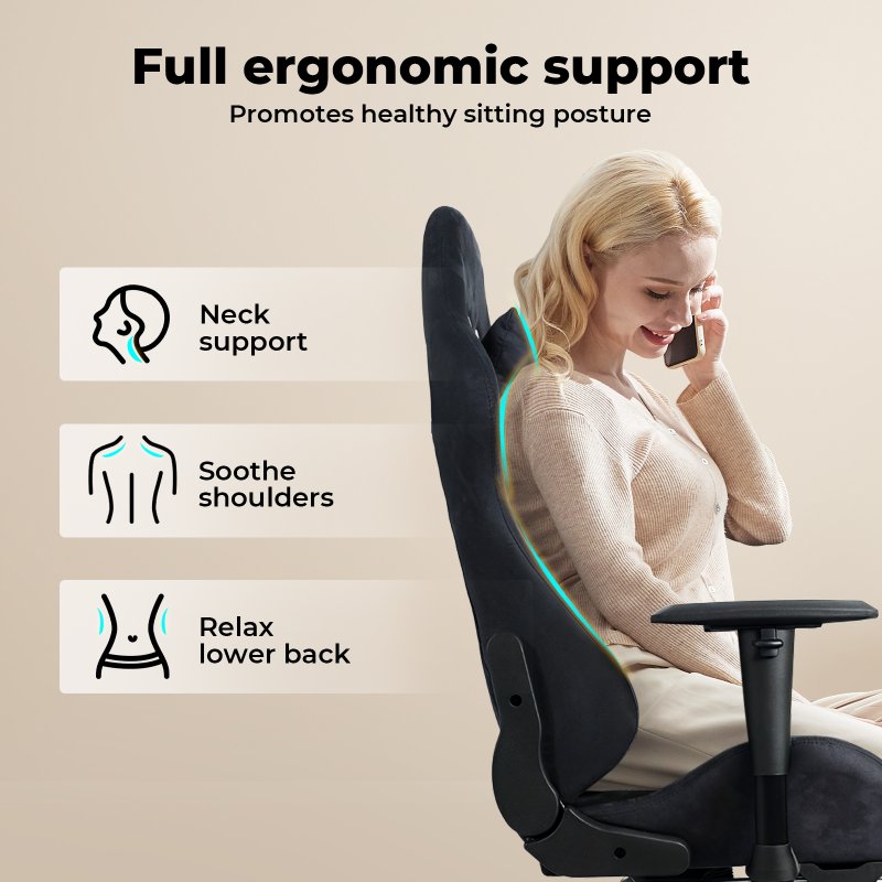 Levede Office Desk Chair Gaming Recliner Adjustable Height with Footrest Black
