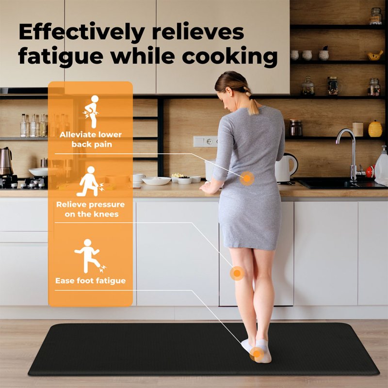 Marlow Kitchen Mat 2PCS Non Slip Woven Rubber Floor Mat Absorbent Runner BLack