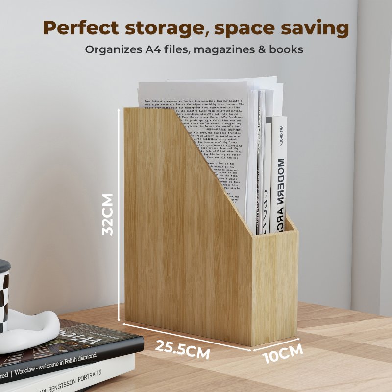 Levede Bamboo File Rack Wooden Magazine Holder A4 Document Office Desk Organiser