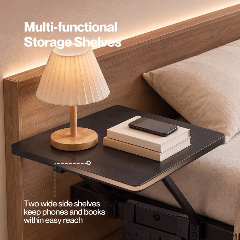 Levede Double Bed Frame Floating Design with Storage Shelves RGB Lights Black