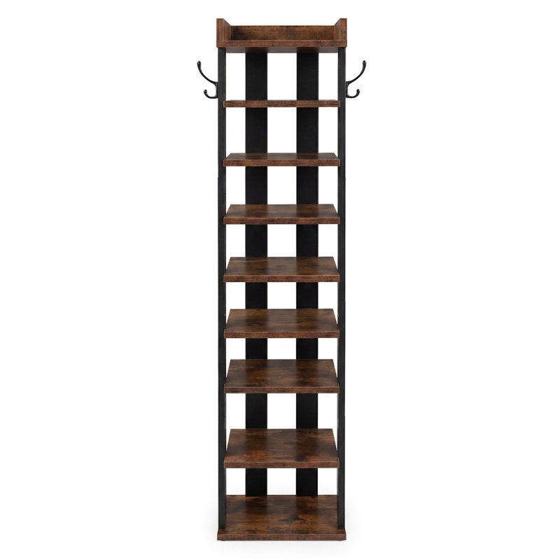 Levede Shoe Rack Storage Organiser 9 Tier Industrial Shoe Shelf Adjustable Brown